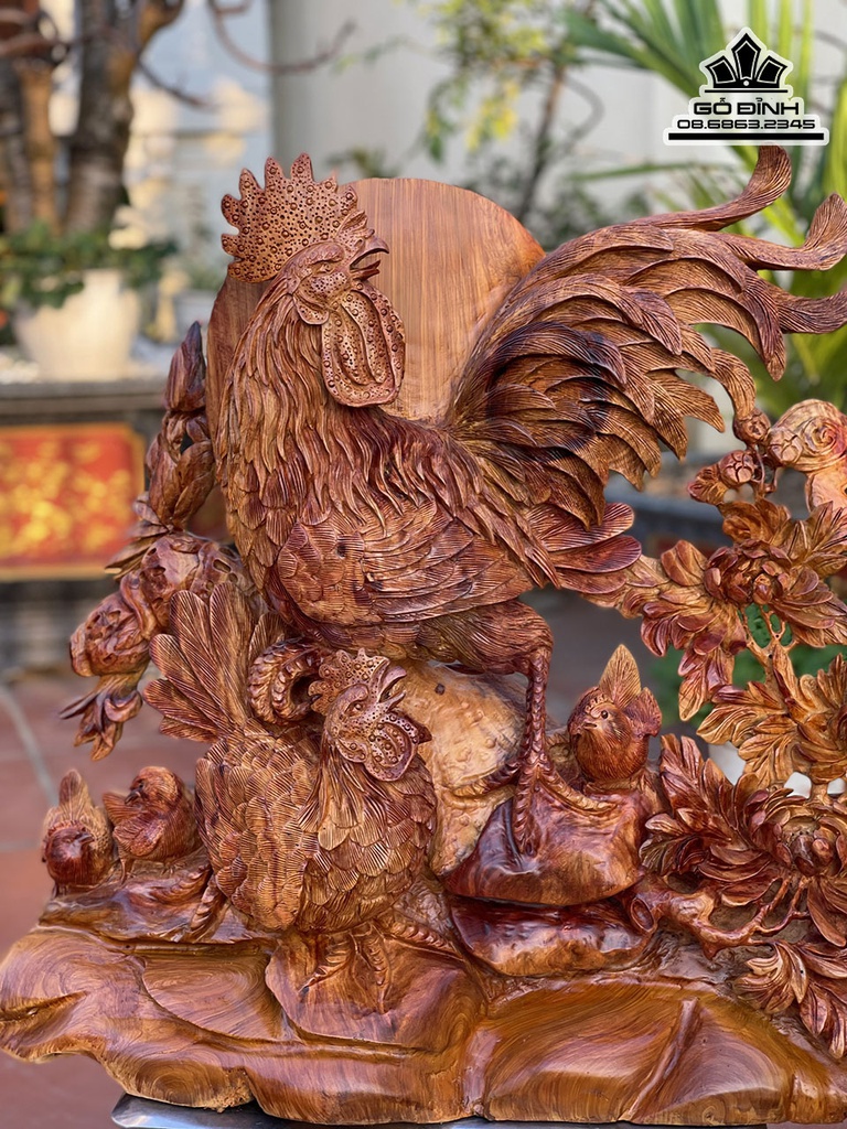 Tương Gia Đình Gà Gỗ Hương Viết Cao 65 Ngang 80 Sâu 30 (cm) 4