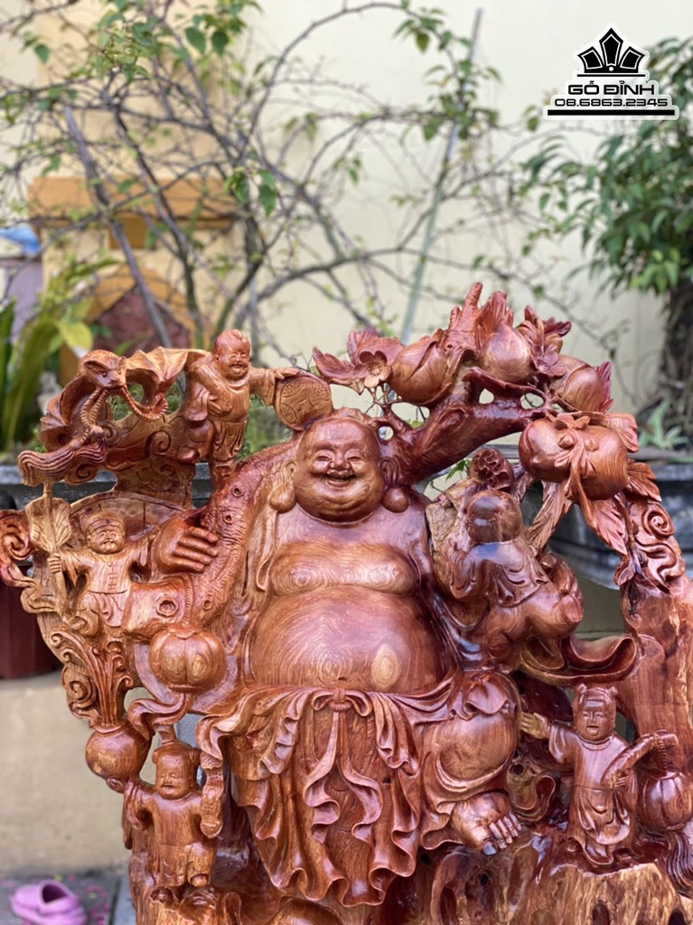 Tượng Phật Di Lặc Vác Cành Đào Gỗ Hương Cao 83 Ngang 66 Sâu 35 (cm) 1