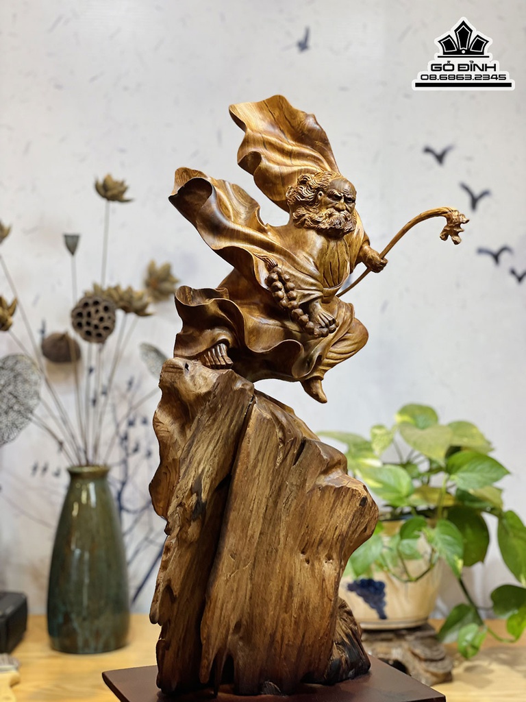 Tương Đạt Ma Sư Tổ Bay Gỗ Ngọc Am Cao 63 Ngang 30 Sâu 22 (cm) 2