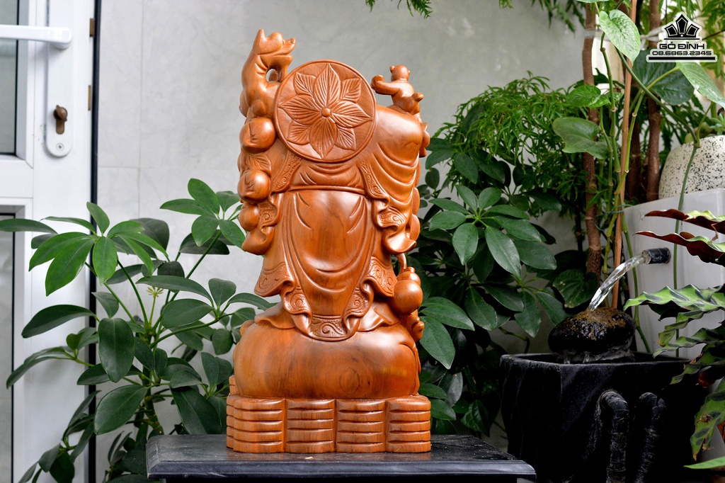 Tượng Phật Di Lặc Vác Cành Đào Gỗ Bách Xanh Cao 40 Ngang 20 Sâu 11 (cm) 2