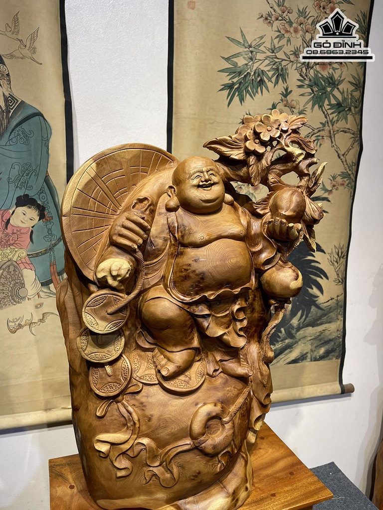 Tượng Phật Di Lặc Đứng Bao Tiền Gỗ Nu Ngọc Am Cao 56 Ngang 42 Sâu 21 (cm) 3