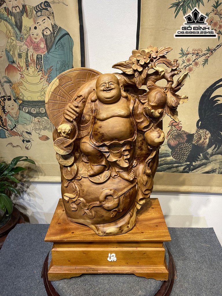 Tượng Phật Di Lặc Đứng Bao Tiền Gỗ Nu Ngọc Am Cao 56 Ngang 42 Sâu 21 (cm) 4