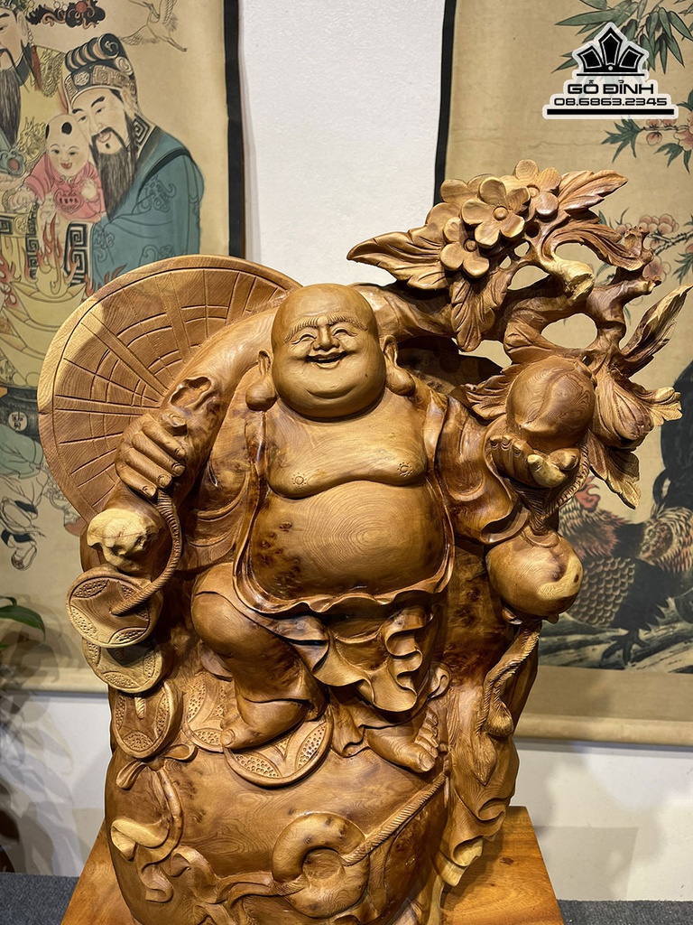 Tượng Phật Di Lặc Đứng Bao Tiền Gỗ Nu Ngọc Am Cao 56 Ngang 42 Sâu 21 (cm) 5