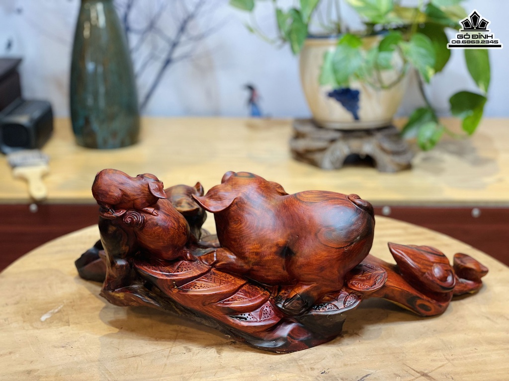 Tương Heo Gỗ Trắc Cao 18 Ngang 50 Sâu 25 (cm)