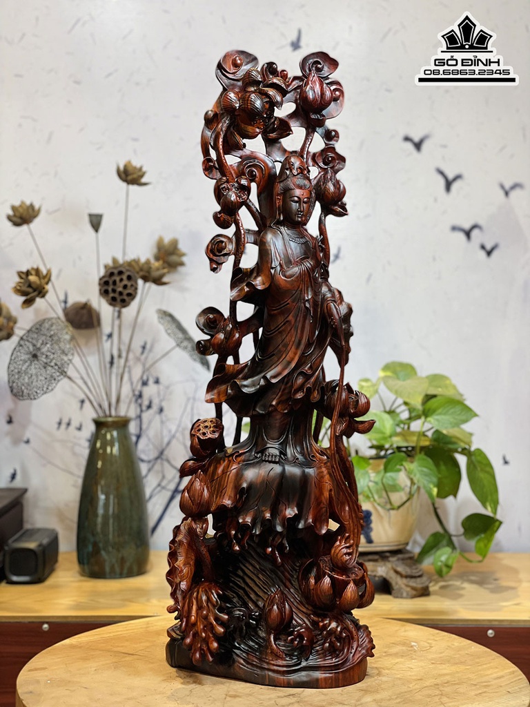 Tương Phật Bà Quan Âm Gỗ Trắc Cao 84 Ngang 30 Sâu 24 (cm)