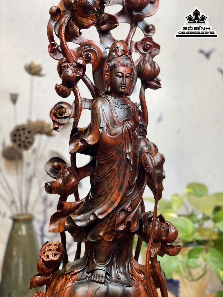Tương Phật Bà Quan Âm Gỗ Trắc Cao 84 Ngang 30 Sâu 24 (cm)