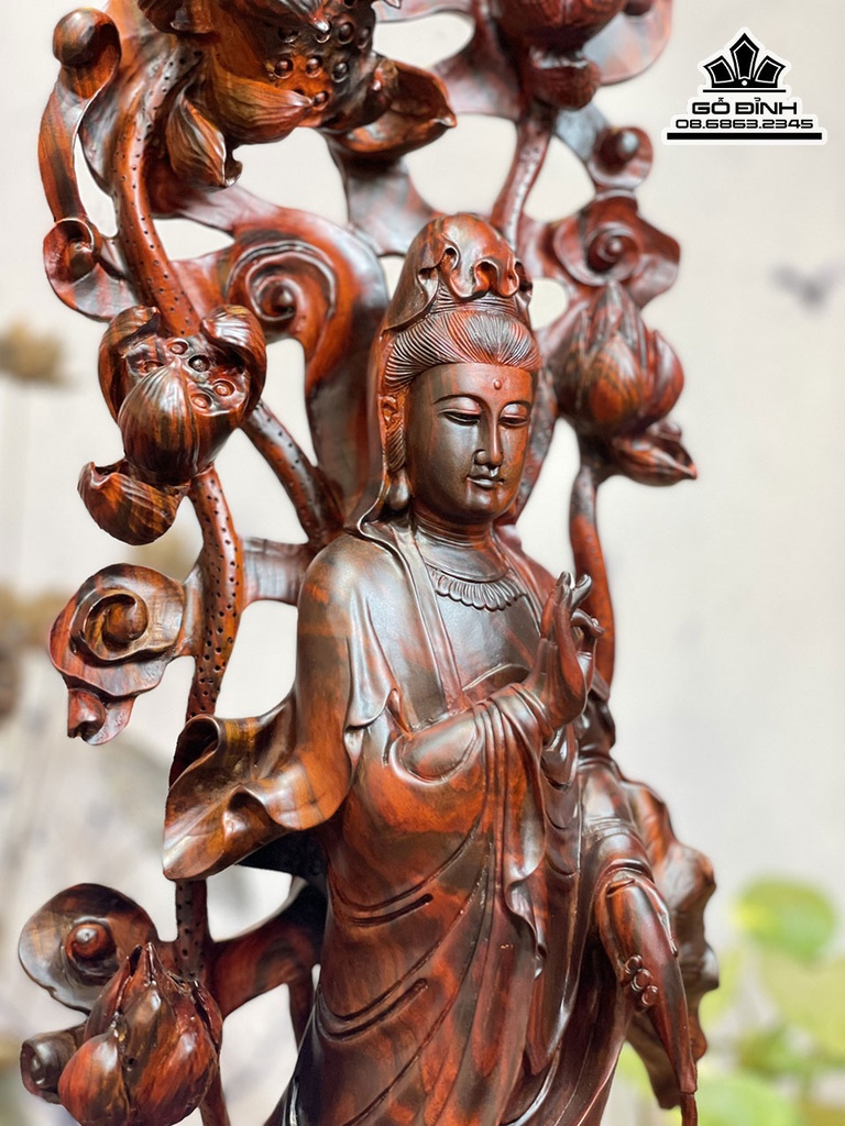 Tương Phật Bà Quan Âm Gỗ Trắc Cao 84 Ngang 30 Sâu 24 (cm)