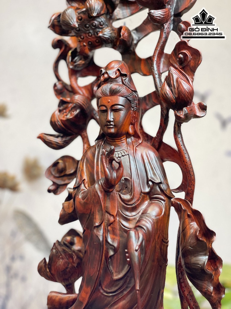 Tương Phật Bà Quan Âm Gỗ Trắc Cao 84 Ngang 30 Sâu 24 (cm)