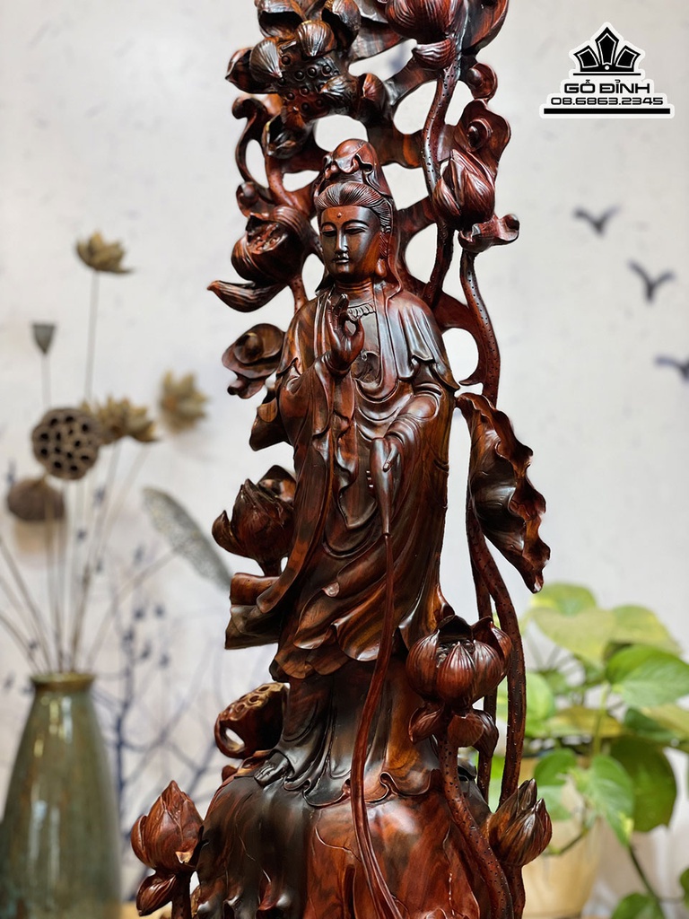 Tương Phật Bà Quan Âm Gỗ Trắc Cao 84 Ngang 30 Sâu 24 (cm)