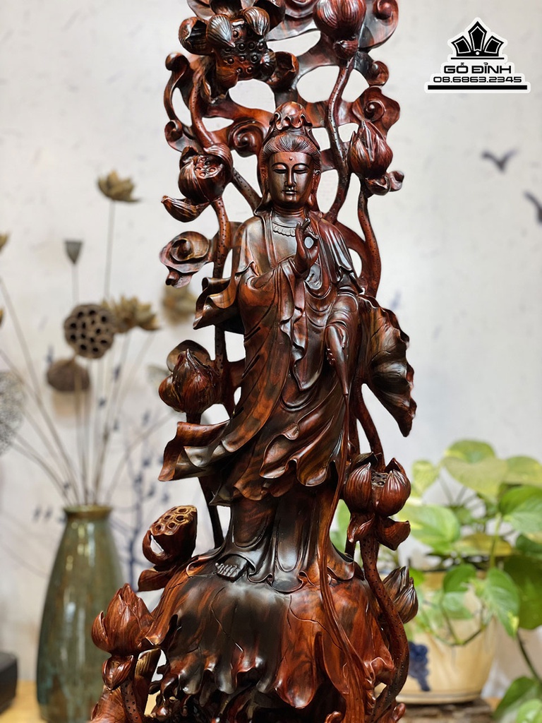 Tương Phật Bà Quan Âm Gỗ Trắc Cao 84 Ngang 30 Sâu 24 (cm)