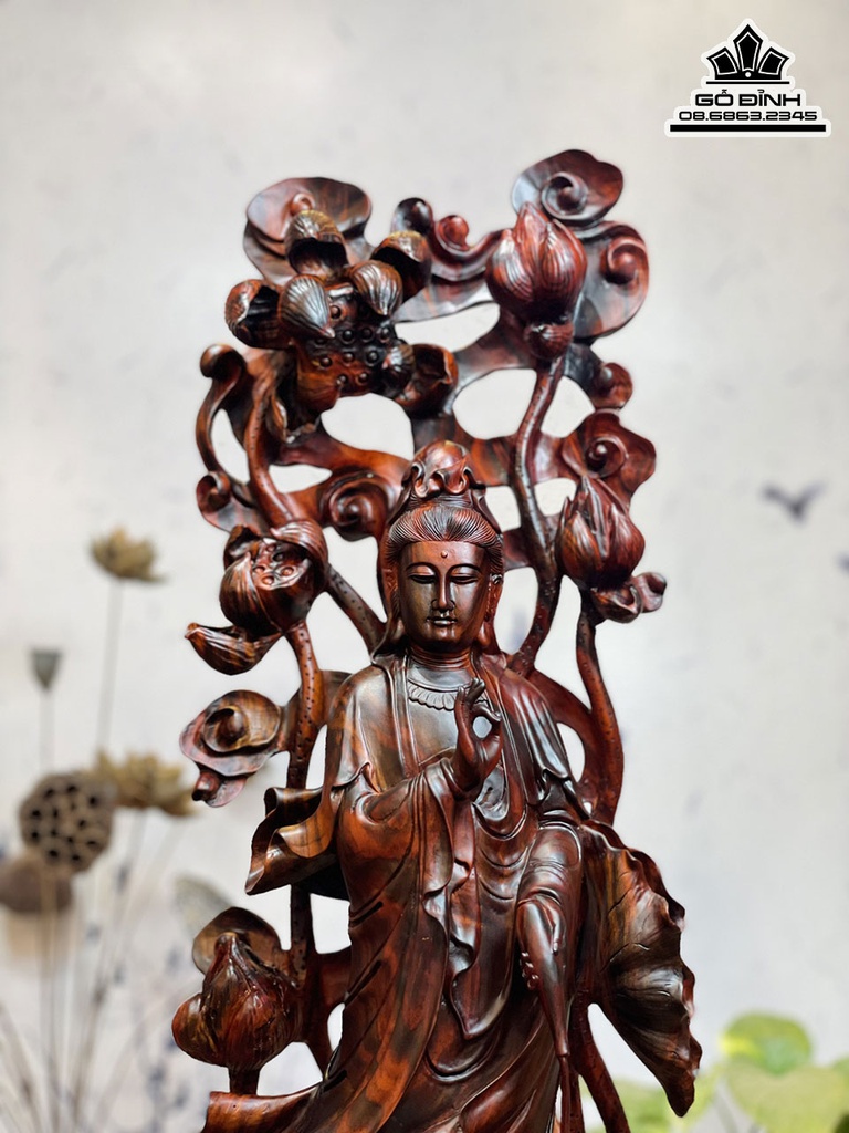 Tương Phật Bà Quan Âm Gỗ Trắc Cao 84 Ngang 30 Sâu 24 (cm)