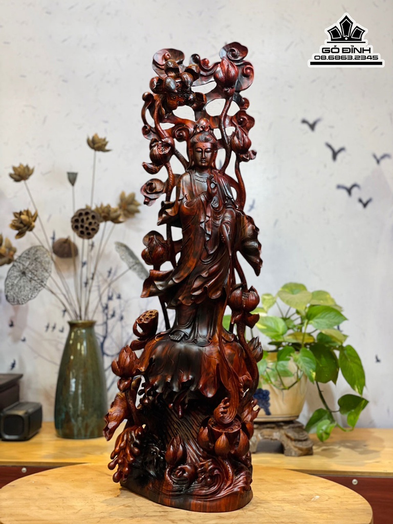 Tương Phật Bà Quan Âm Gỗ Trắc Cao 84 Ngang 30 Sâu 24 (cm)