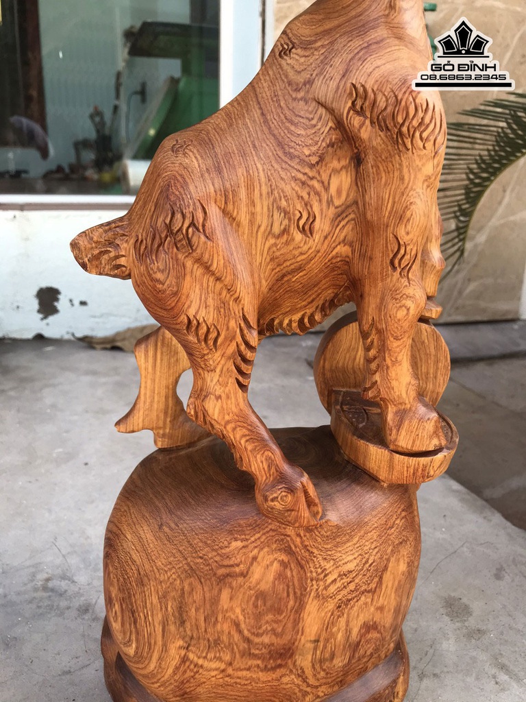 Tượng Dê Tài Lộc Gỗ Hương Cao 50 Ngang 22 Sâu 19 (cm) 4