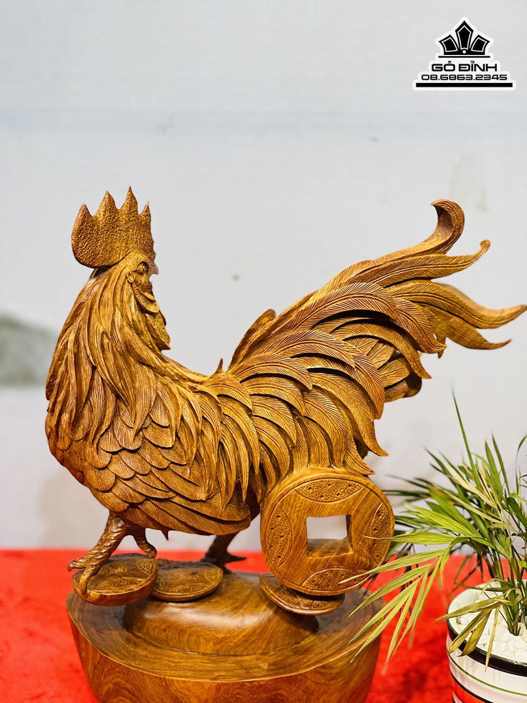 Tượng Gà Trống Gỗ Hương Cao 38 Ngang 32 Sâu 13 (cm) 0