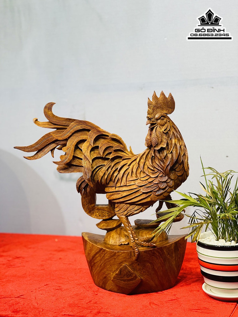 Tượng Gà Trống Gỗ Hương Cao 38 Ngang 32 Sâu 13 (cm) 1
