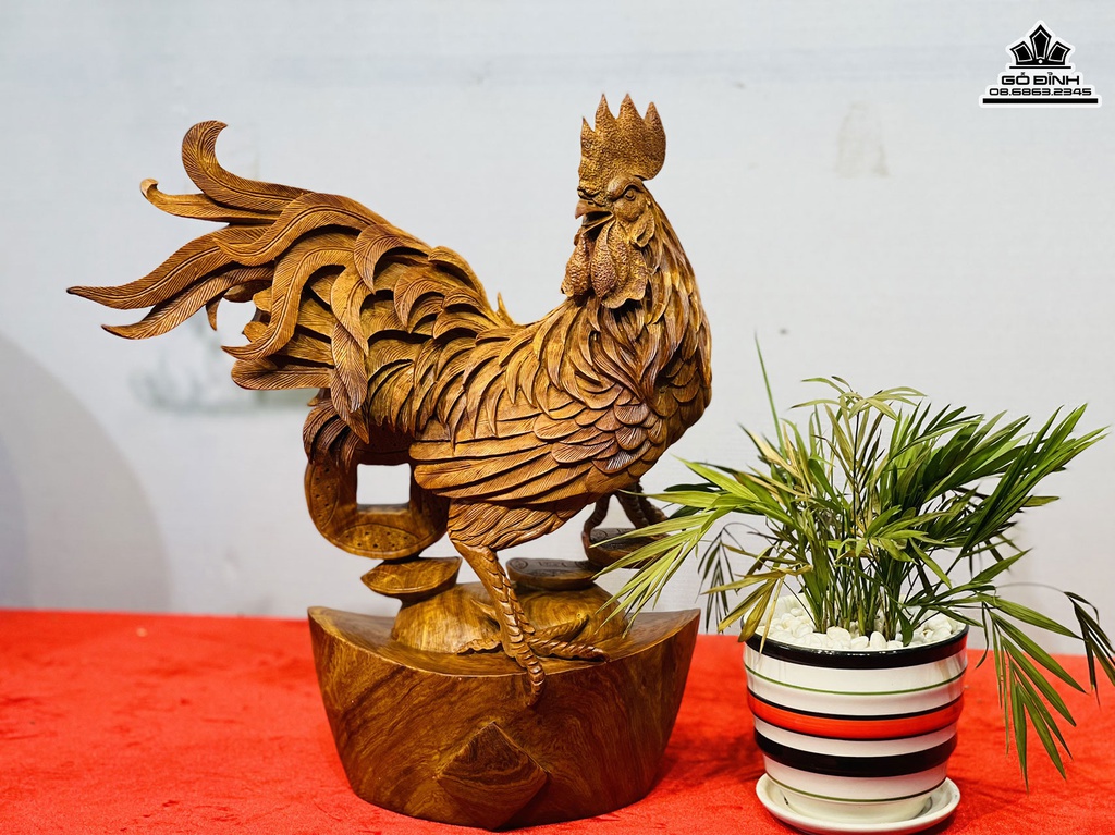 Tượng Gà Trống Gỗ Hương Cao 38 Ngang 32 Sâu 13 (cm) 2