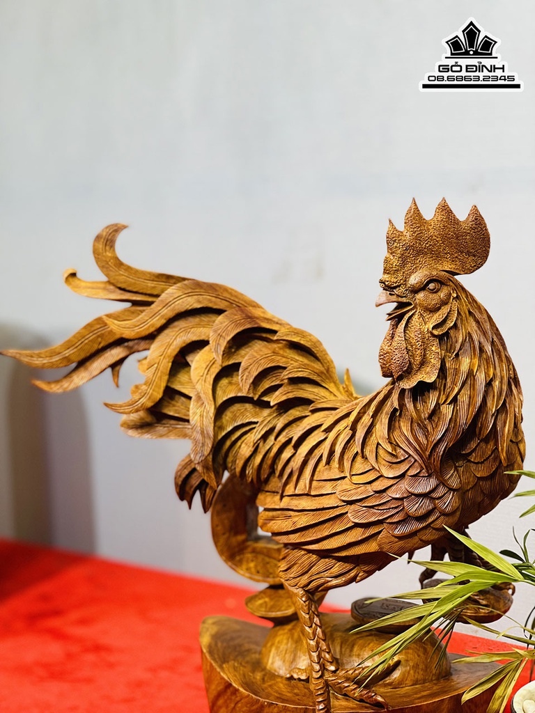 Tượng Gà Trống Gỗ Hương Cao 38 Ngang 32 Sâu 13 (cm) 3