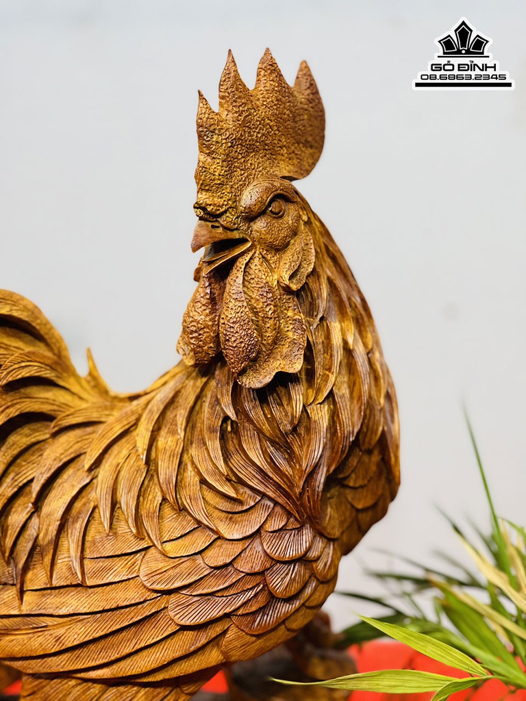 Tượng Gà Trống Gỗ Hương Cao 38 Ngang 32 Sâu 13 (cm) 4