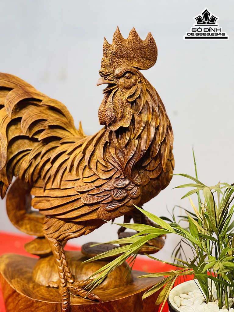 Tượng Gà Trống Gỗ Hương Cao 38 Ngang 32 Sâu 13 (cm) 7