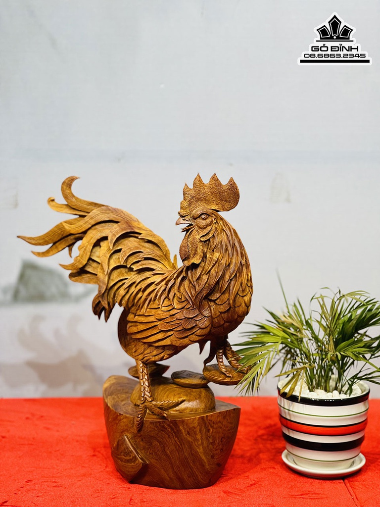 Tượng Gà Trống Gỗ Hương Cao 38 Ngang 32 Sâu 13 (cm) 8