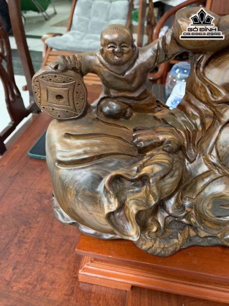 Tượng Phật Di Lặc Gỗ Bách Xanh Cao 26 Ngang 46 Sâu 18 (cm) 1