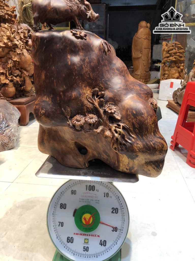 Tượng Heo Rừng Gỗ Nu Cẩm Cao 55 Ngang 50 Sâu 30 (cm) 2