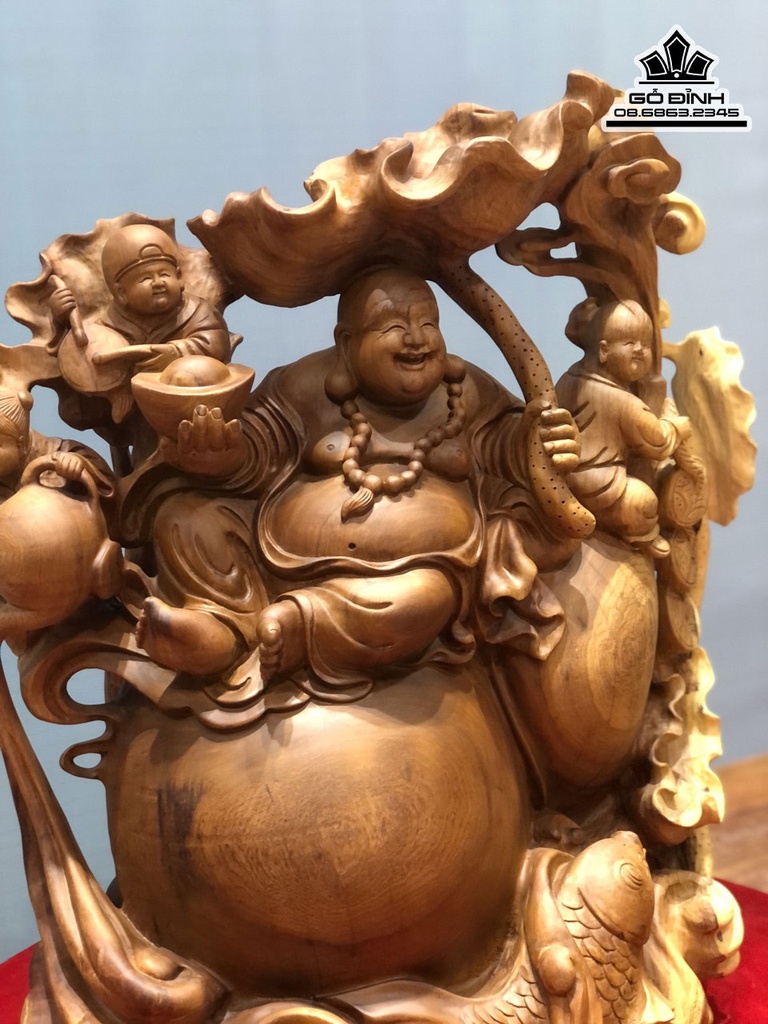 Tượng Phật Di Lặc Tam Phúc Ngồi Hồ Lô Gỗ Hương Cao 64 Ngang 50 Sâu 31 (cm) 3
