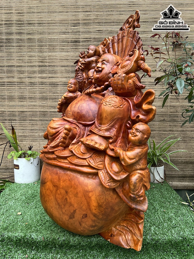 Tượng Phật Di Lặc Gỗ Xá Xại Cao 63 Ngang 58 Sâu 33 (cm) 4