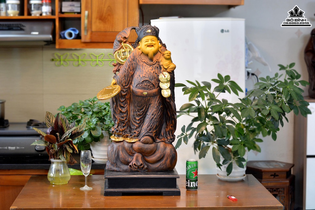 Tượng Thần Tài Gỗ Bách Xanh Cao 82 Ngang 33 Sâu 11 (cm) 0