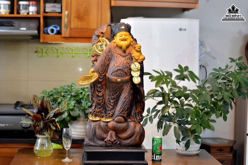 Tượng Thần Tài Gỗ Bách Xanh Cao 82 Ngang 33 Sâu 11 (cm) 1