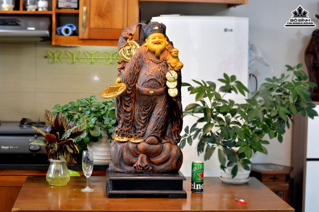 Tượng Thần Tài Gỗ Bách Xanh Cao 82 Ngang 33 Sâu 11 (cm) 2