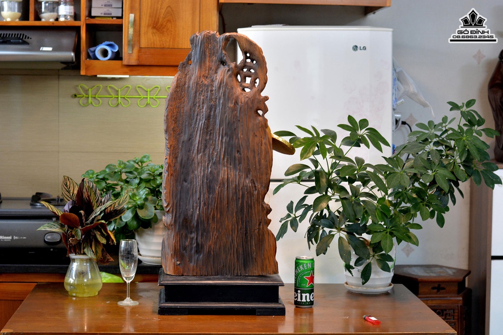 Tượng Thần Tài Gỗ Bách Xanh Cao 82 Ngang 33 Sâu 11 (cm) 3