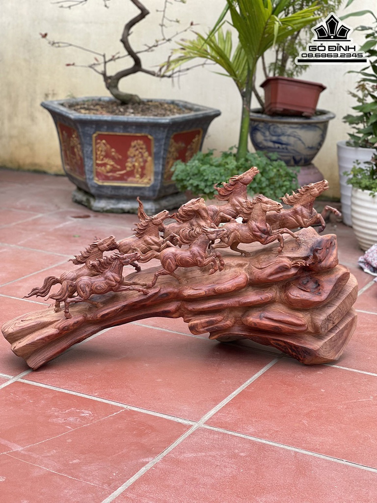 Tượng Ngựa  (Bát Mã) Gỗ Hương Cao 50 Ngang 97 Sâu 36 (cm) 3