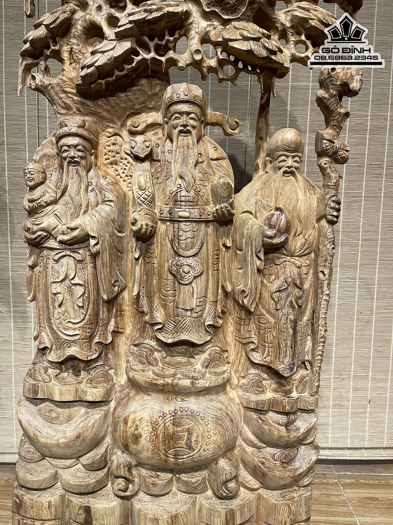 Tượng Phúc Lộc Thọ Gỗ Ngọc Am Cao 105 Ngang 46 Sâu 18 (cm) 0