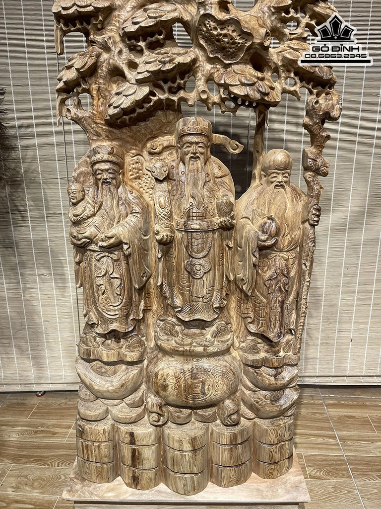 Tượng Phúc Lộc Thọ Gỗ Ngọc Am Cao 105 Ngang 46 Sâu 18 (cm) 1