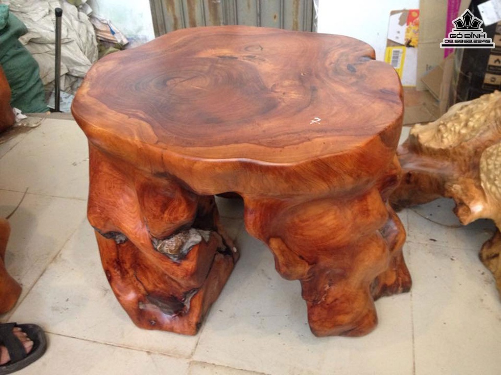 Đôn Gỗ Nguyên Khối Gỗ Gõ Đỏ Cà Te Cao 45 Mặt 55-50(cm)DC1225 3