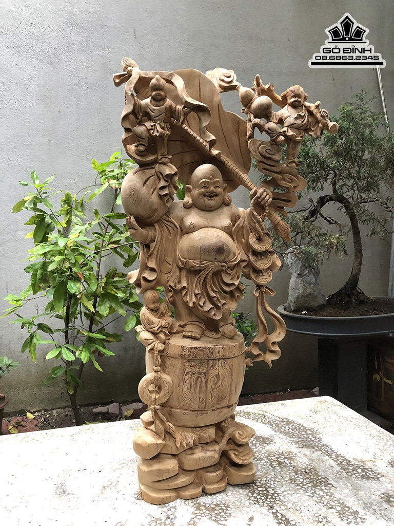 Tượng Phật Di Lặc Gỗ Ngọc Am Cao 90 Ngang 45 Sâu 27 (cm) 3