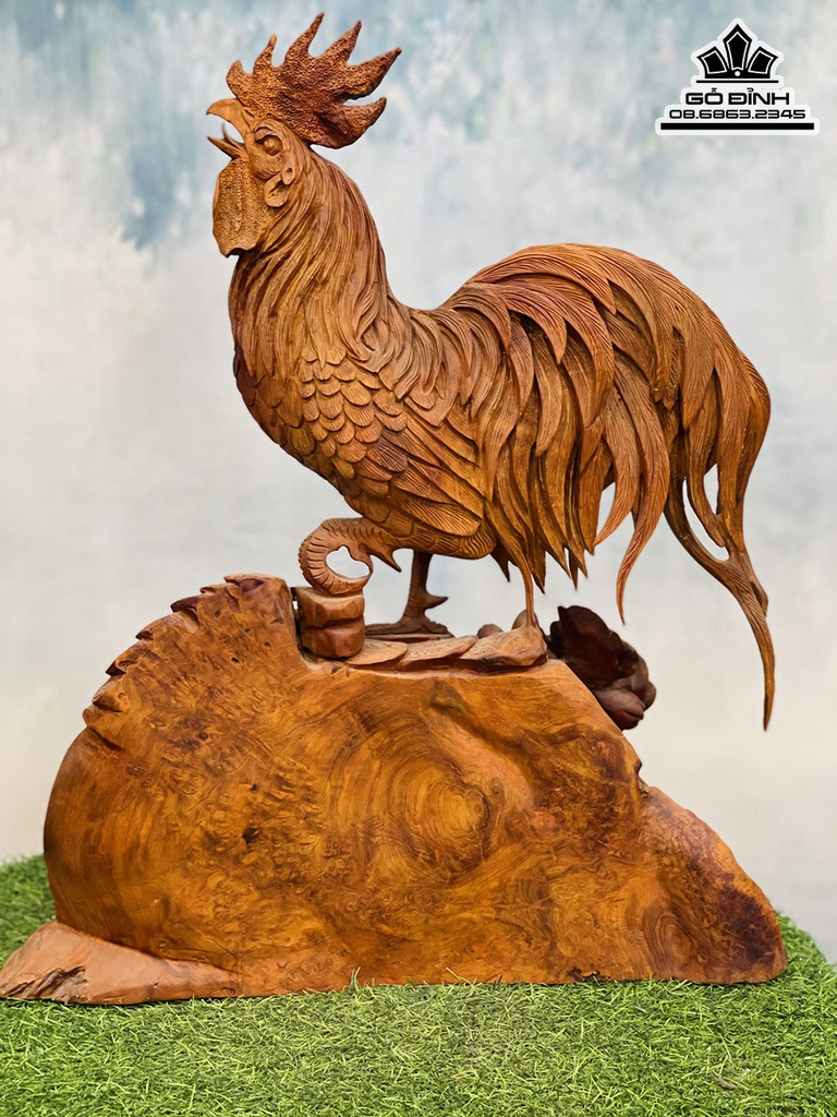 Tượng Gà Trống Gỗ Hương Cao 61 Ngang 57 Sâu 24 (cm) 0
