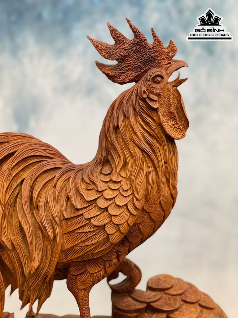 Tượng Gà Trống Gỗ Hương Cao 61 Ngang 57 Sâu 24 (cm) 1