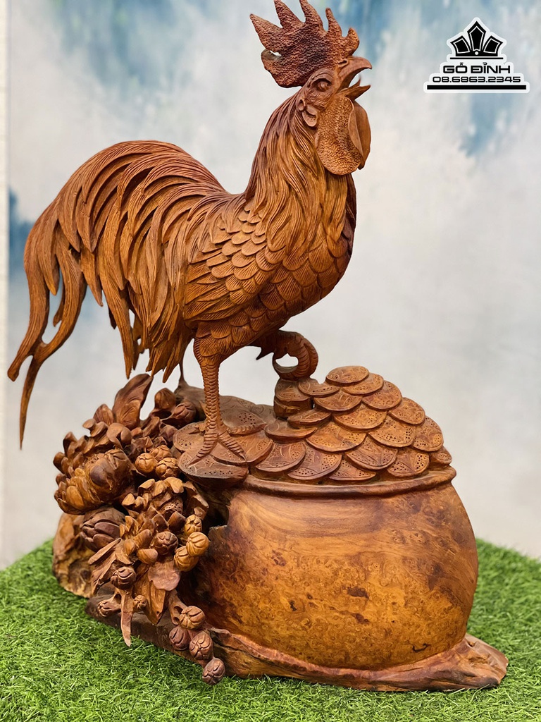 Tượng Gà Trống Gỗ Hương Cao 61 Ngang 57 Sâu 24 (cm) 4
