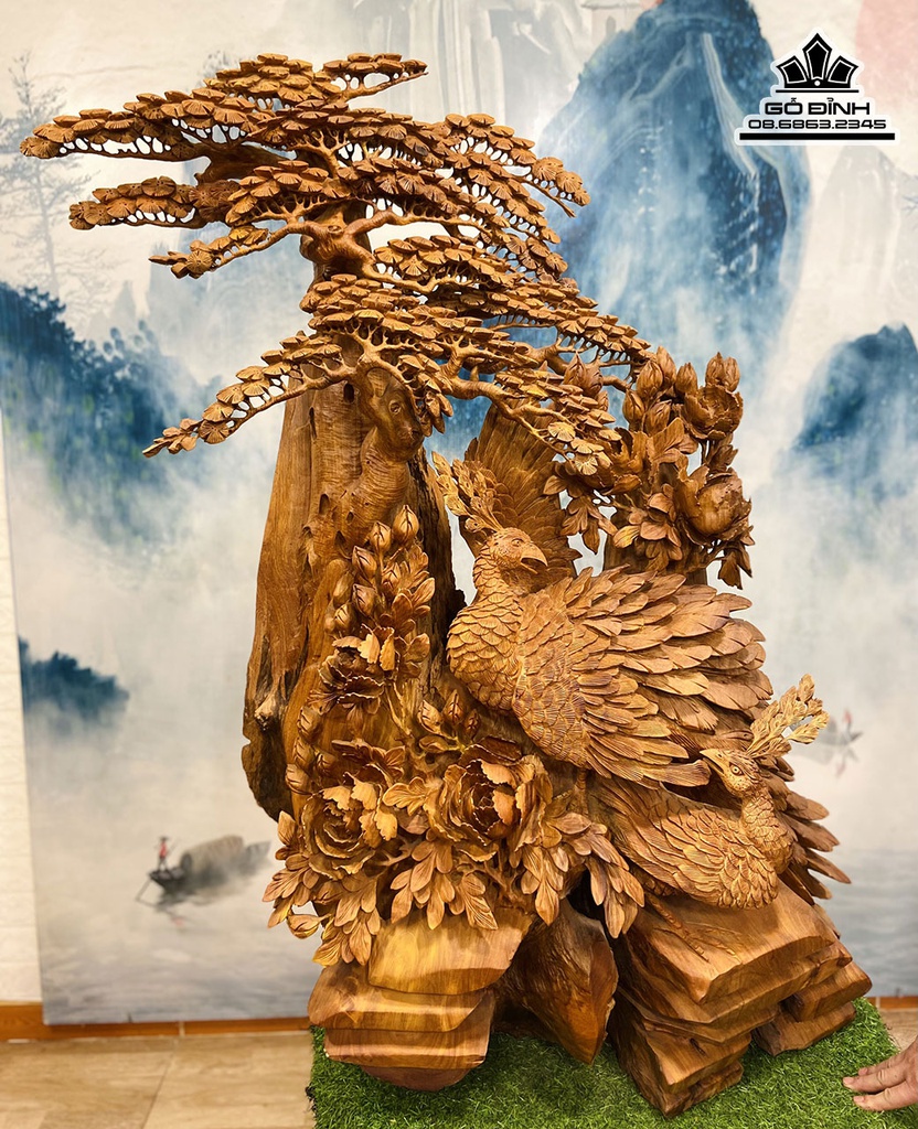 Tượng Phu Thê Viên Mãng Gỗ Hương Cao 118 Ngang 100 Sâu 36 (cm) 2