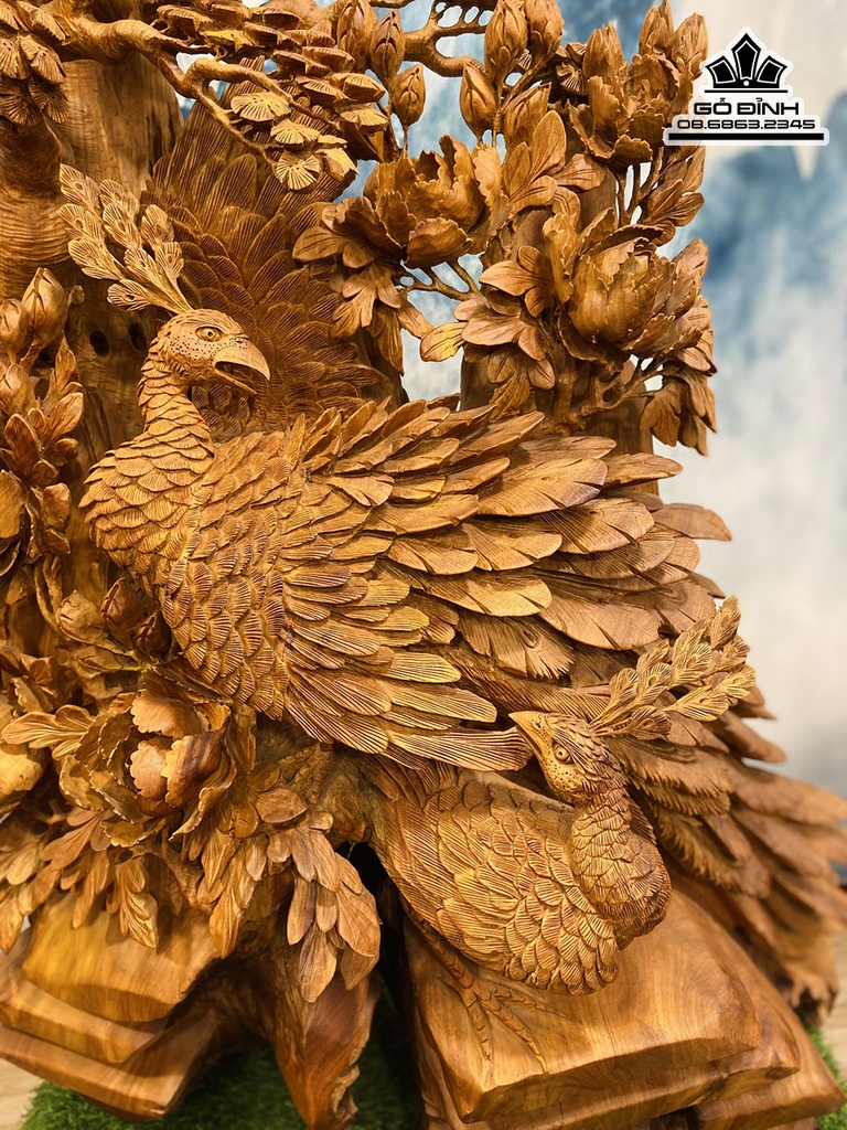 Tượng Phu Thê Viên Mãng Gỗ Hương Cao 118 Ngang 100 Sâu 36 (cm) 4