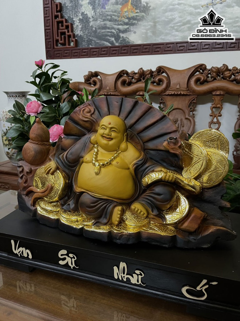 Tượng Phật Di Lặc Gỗ Xá  Xị (Gù Hương)Cao 31 Ngang 55 Sâu 16 (cm) 2