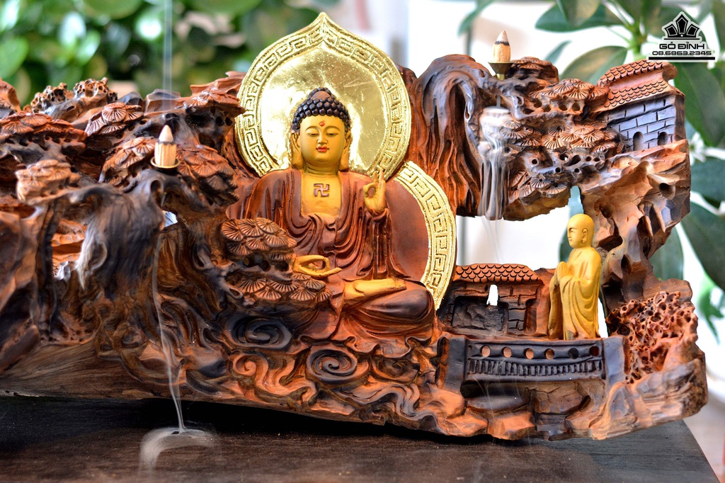 Tượng Nhất Tâm Bái Phật Gỗ Bách Xanh Cao 35 Ngang 68 Sâu 25 (cm) 2