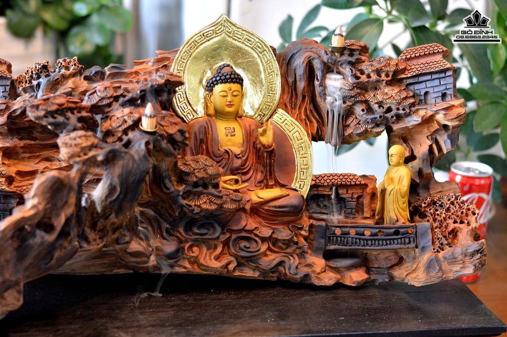 Tượng Nhất Tâm Bái Phật Gỗ Bách Xanh Cao 35 Ngang 68 Sâu 25 (cm) 4