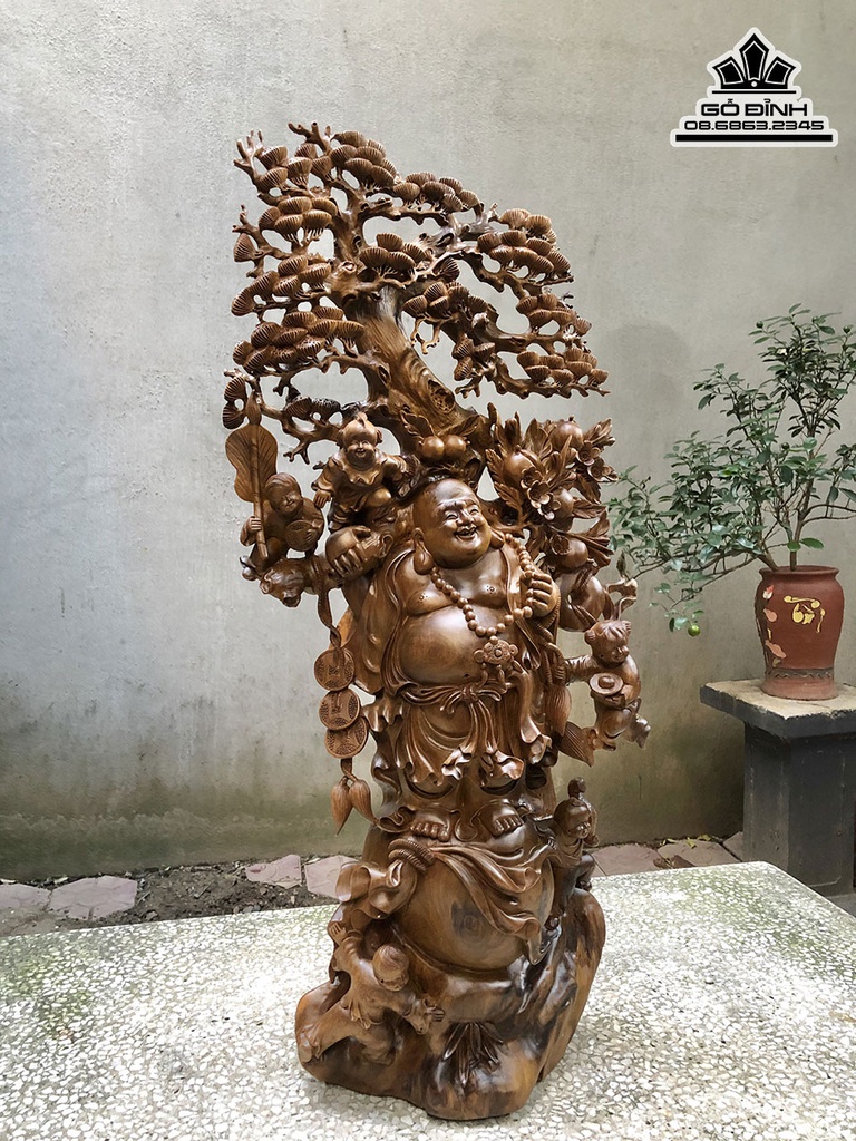 Tượng Phật Di Lặc Gỗ Bách Xanh Cao 85 Ngang 40 Sâu 20 (cm) 0