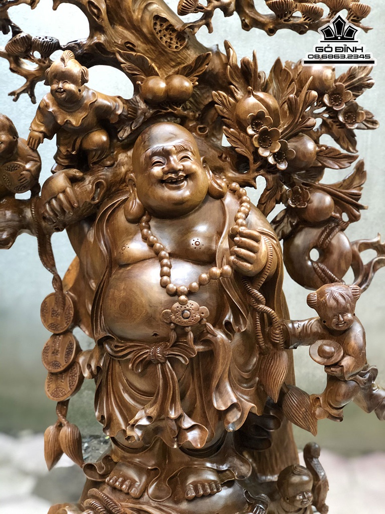 Tượng Phật Di Lặc Gỗ Bách Xanh Cao 85 Ngang 40 Sâu 20 (cm) 2