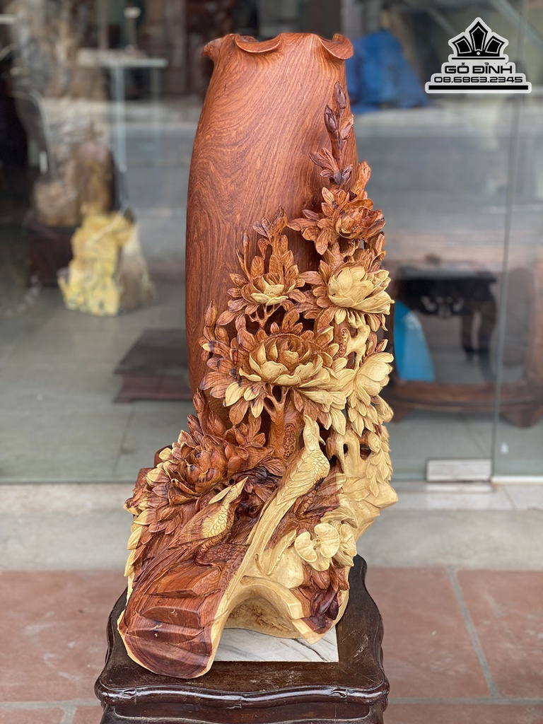 Tượng Phu Thê Viên Mãng Gỗ Hương Cao 79 Ngang 39 Sâu 46 (cm) 1