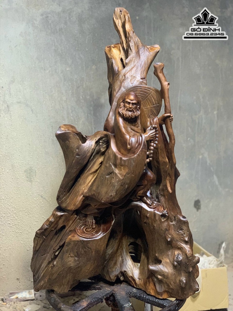 Tượng Đạt Ma Gỗ Ngọc Am Liền Khối Cao 92 Ngang 54 Sâu 28 (cm) 0