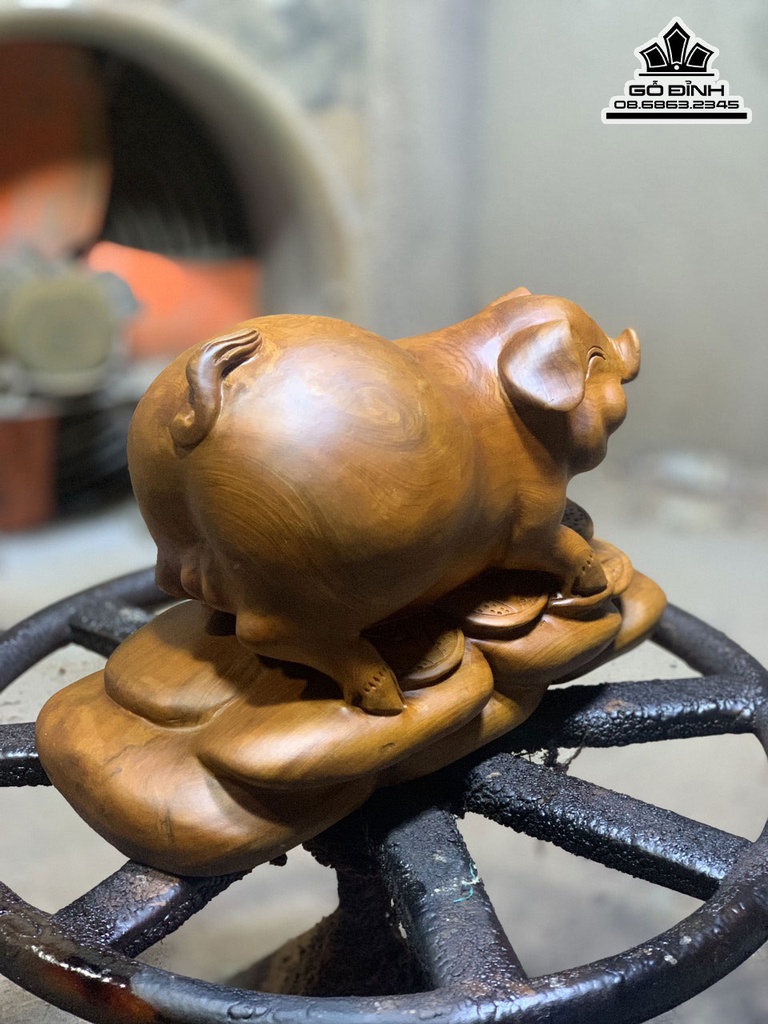 Tượng Heo Gỗ Ngọc Am Cao 23 Ngang 36 Sâu 19 (cm) 1